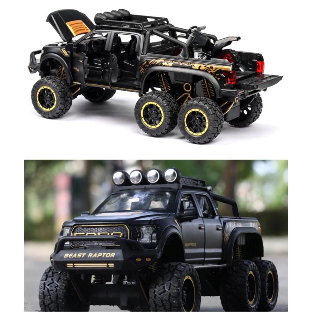 1/24 FORD Pickup Trucks for Boys F150 Raptor Diecast Metal Model Car with Sound and Light for Kids Age 3 Year and Up Blue