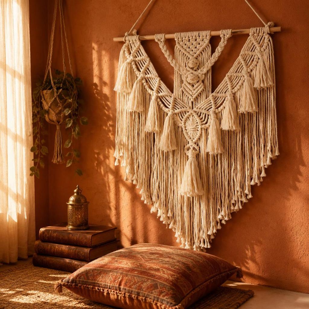 Woven Wall Tapestry Nordic Design Boho Tapestry Boho Wall Hanging Wooden Rod Tassel Details