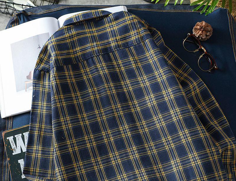 Retro Plaid Women's Long Sleeve Korean-Style Loose Casual Shirt for Spring, Summer, and Autumn
