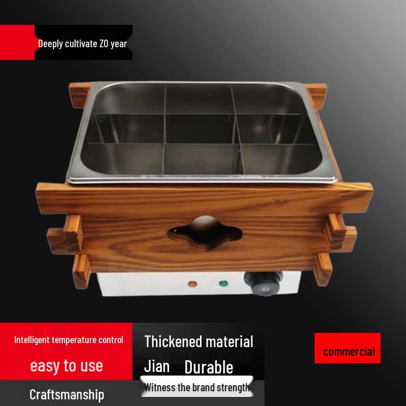 Commercial 9-Compartment Electric Oden Cooker with Wooden Box