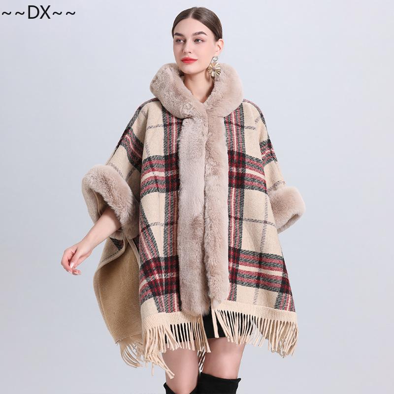 Новая накидка-шаль спицами из снежинок и флиса с толстым меховым воротником. One size — фото 23