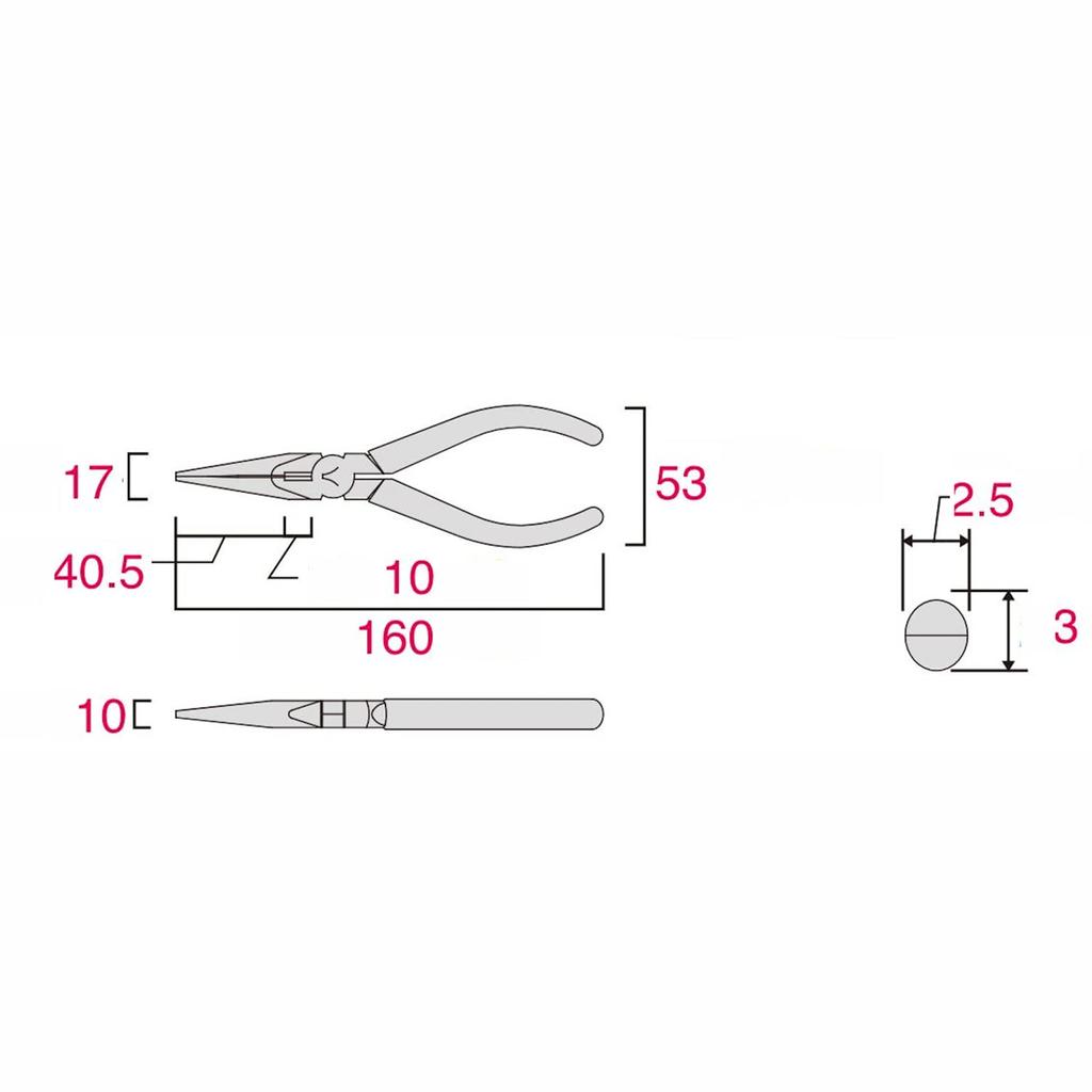 Fujiya Long Nose Pliers, JIS Standard, 150mm, 350-150