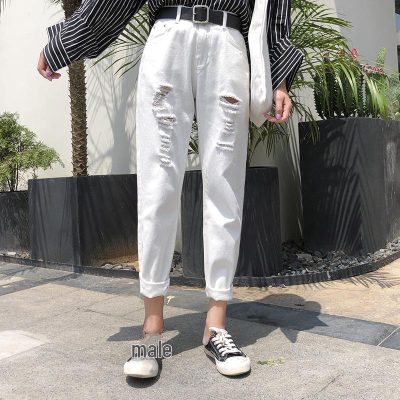 

Женские обтягивающие рваные джинсы Daddy - весна/осень 2023 г., свободный крой, прямые шаровары с девятью точками 32 белый