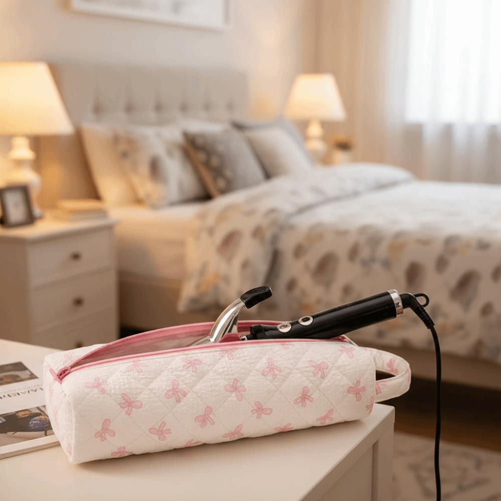 Flower Pattern Hair Dryer Storage Bag Sweet Cosmetic Bag  Beauty Tools Organization