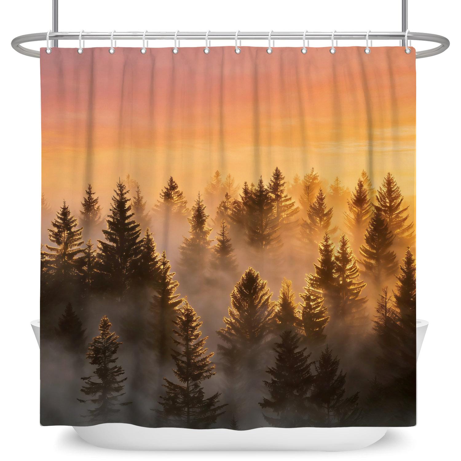 

Misty Forest Shower Curtain Foggy Pine Tree Landscape Print Waterproof Bath Curtain For Bathroom Decor Polyester With 12 Hooks W60H190(CM)-1 Pcs