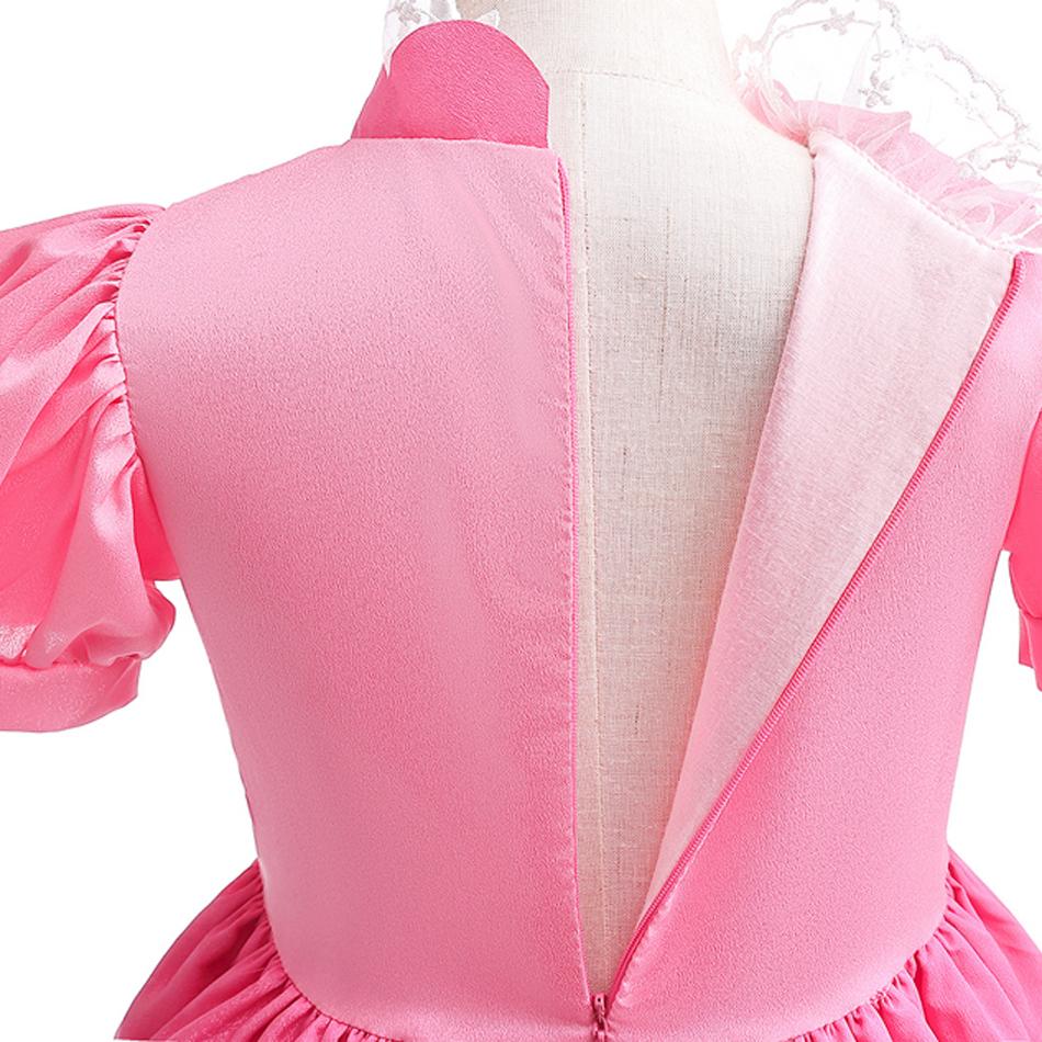 Peach Princess Costume with LED Color Light Toddler Birthday Game Role Play Dress Girl Halloween Festival Gown Pink Lace 2-9 Y C