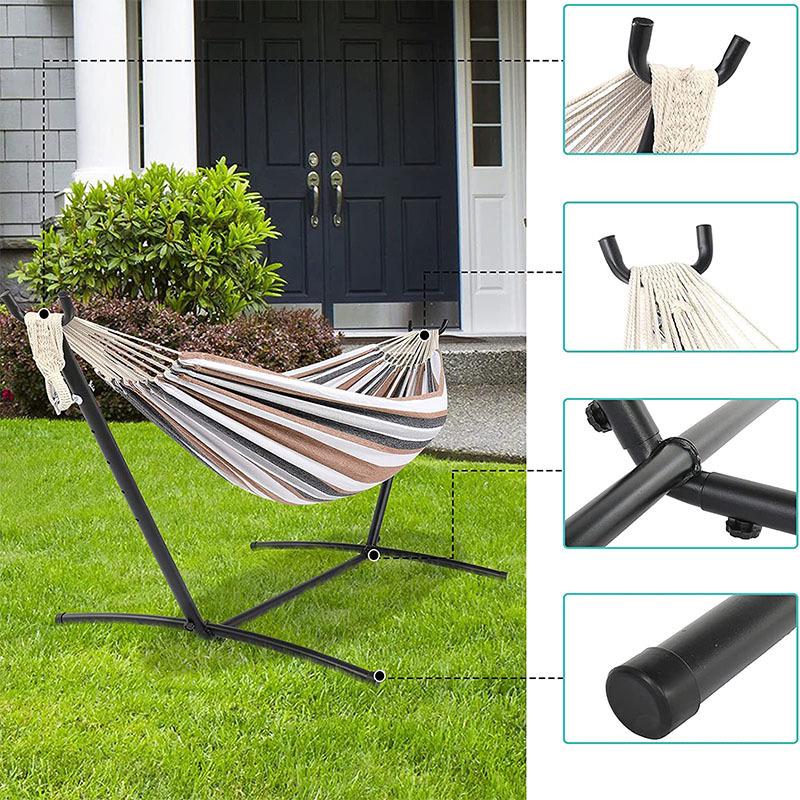 Double Horn Outdoor Camping Canvas Hammock with Iron Frame Stand