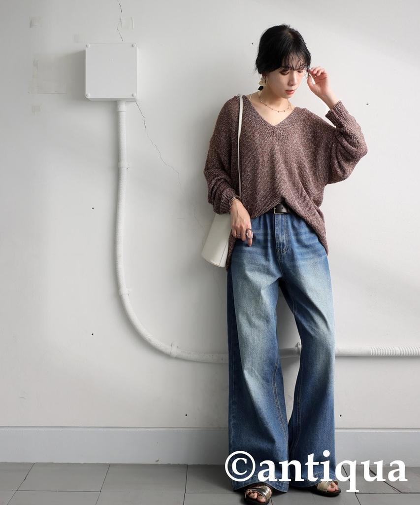 Antiqua Slub Knit One Size Brown Women's V-Neck Top, YP-00178, 10,