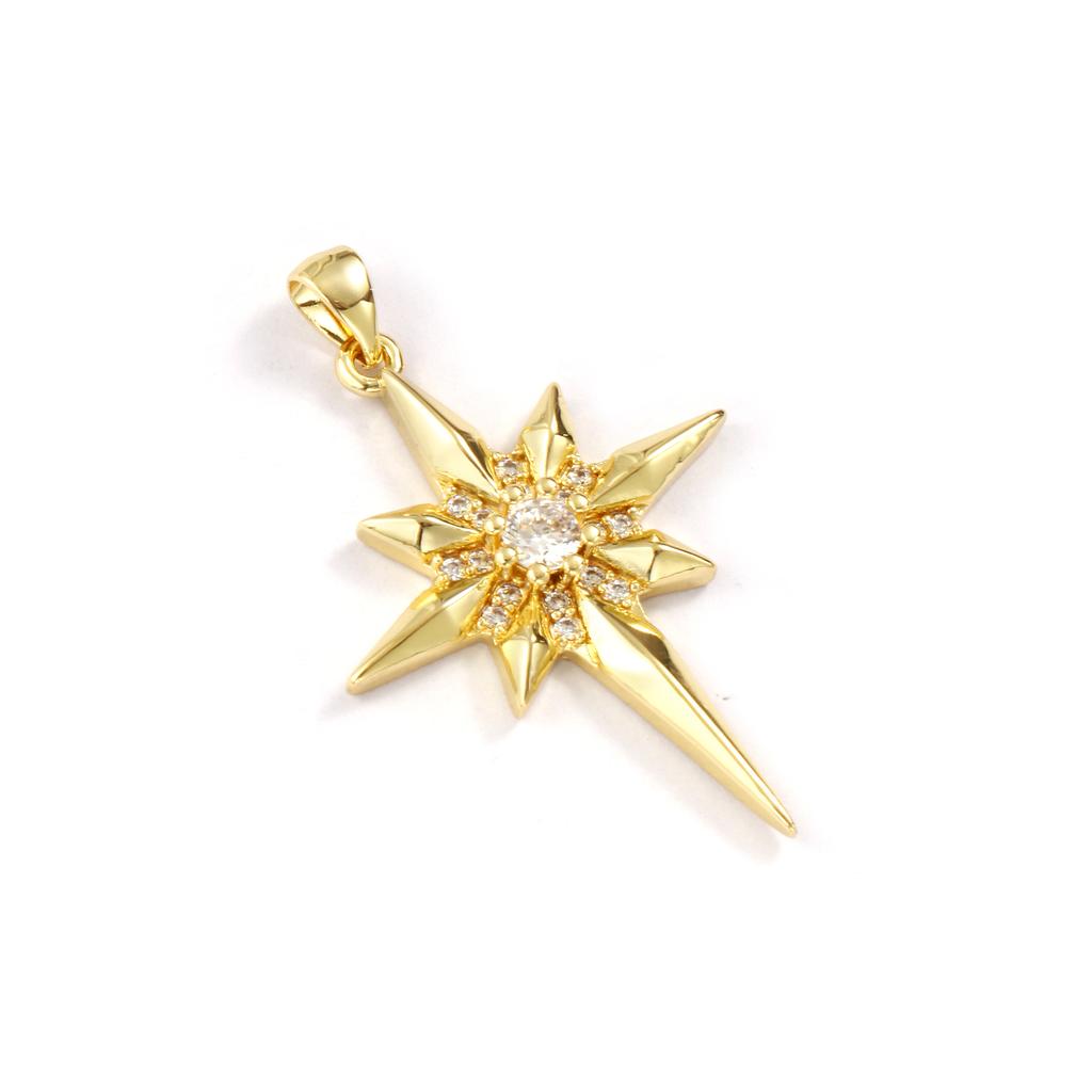 1 Piece Brass Galaxy Pendants Gold Plated Star Micro Pave Clear Cubic Zirconia Star Charms DIY Earrings Necklace  4cm X 2.6cm