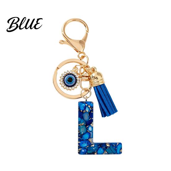 Keychain Charm Blue Series Pendant Initial Letter Key Chain with Eyes Pendant Tassel