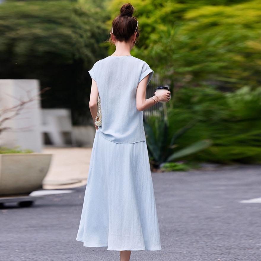 Fashion Linen Blend Shirt Set Skirt Women's Summer New Skirt Wear a Complete Set