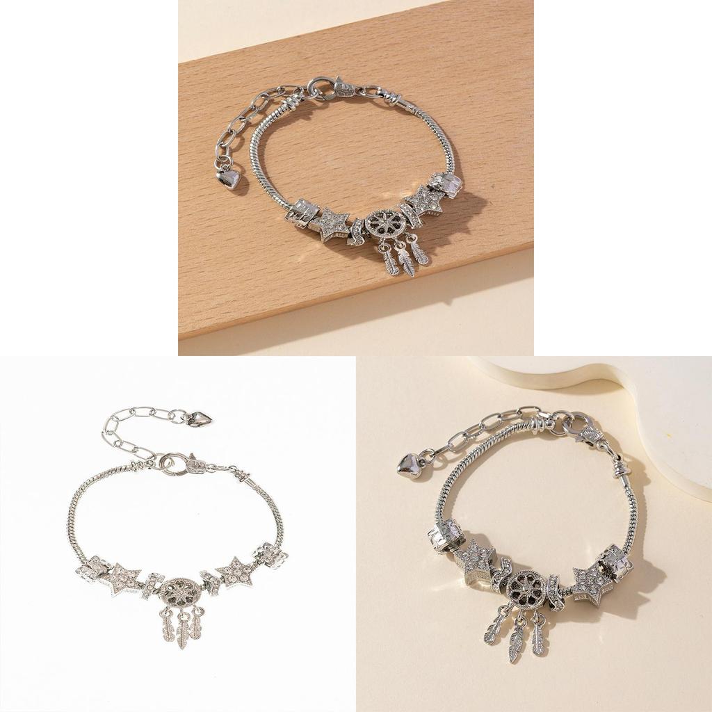 Pendant Adjustable Bracelet With Star And Dreamcatcher Elements For Unisex Fashion Accessory