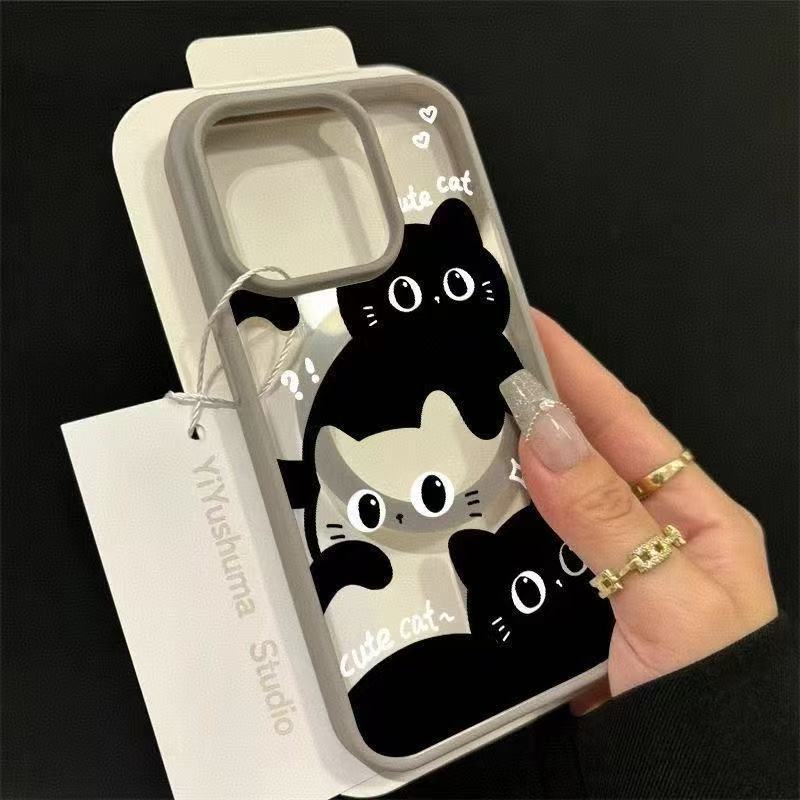 Applicable to Apple 11Pro mobile phone case iPhone11 acrylic cute 11Pro personality 11 niche black and white stacked cat