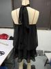 Europäisches & Amerikanisches Urlaubs-Schmal geschnittenes rückenfreies Neckholder-Top & Flauschiges Rock-Kleid für Damen