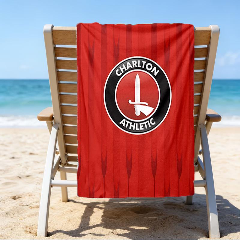 Football Charlton-Athletic Crest Beach Towel - Soft, Absorbent Microfiber, Lightweight, Ideal for The Beach, Parties, Travel, Camping Fan Gifts