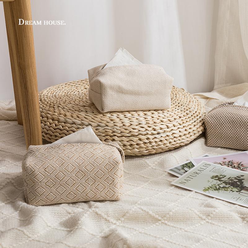 ins Nordic imitation linen tissue box, fabric pumping bag, car household tissue storage box