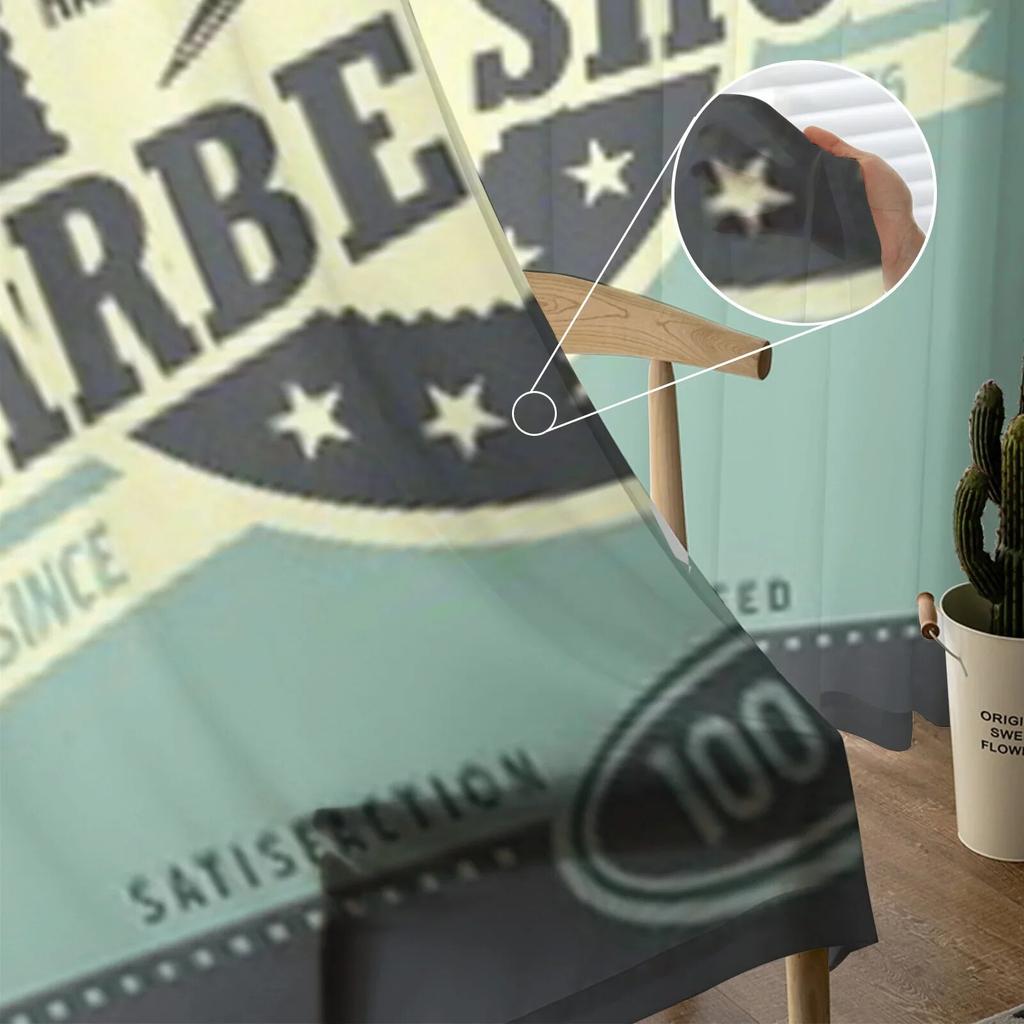 Barber Shop Retro Poster Design Template Tulle Sheer Curtains for Living Room Bedroom Kitchen Decoration Voile Organza Curtains