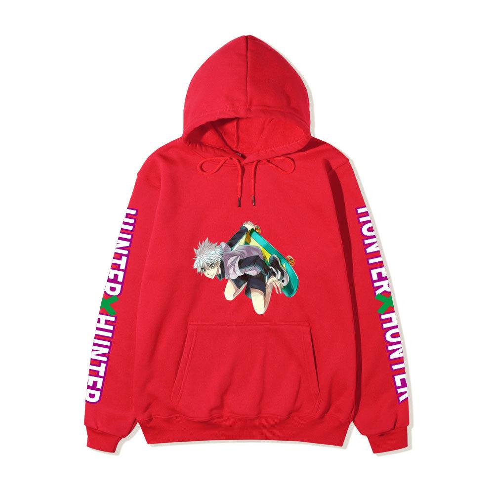 Japanese Manga Hunter X Hunter Street Style Killua with Skateboard Graphic Hoodies Casual Anime Print Hooded Sweatshirts Loose Streetwear Pullover