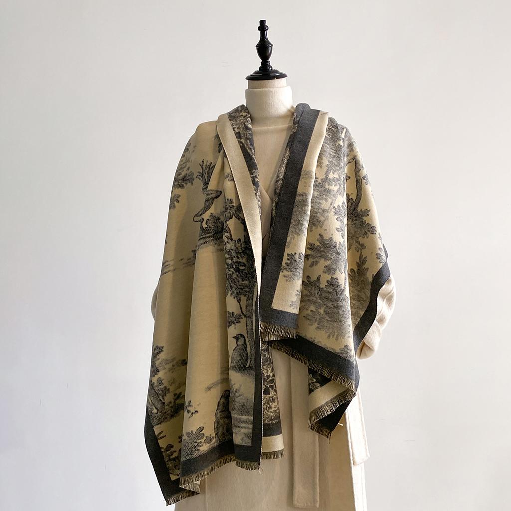 Luxury Brand Cashmere Women Floral Print Scarf Winter Warm Shawl and Wrap Bandana Pashmina Female Foulard Blanket Poncho