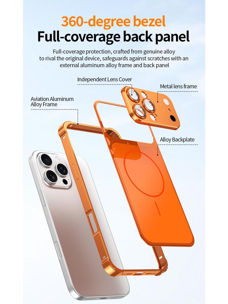 iPhone 16 Pro Max Metal Frame with Magnetic Adsorption & Lens Protection for iPhone 17