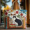 Vintage Damen Stepp-Tragetasche Leichte 3D-Druckmuster Canvas-Umhängetasche Große Kapazität Baumwoll-Einkaufstasche Dame Mädchen
