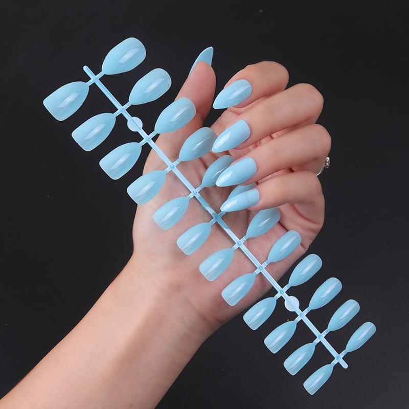 24 teile/satz DIY Schnelle Nägel Glänzende Wasser Tropfen Nägel Einfarbig Falsche Nägel Mehrfarbige Streifen Fertig Tragen Nagel Kunst