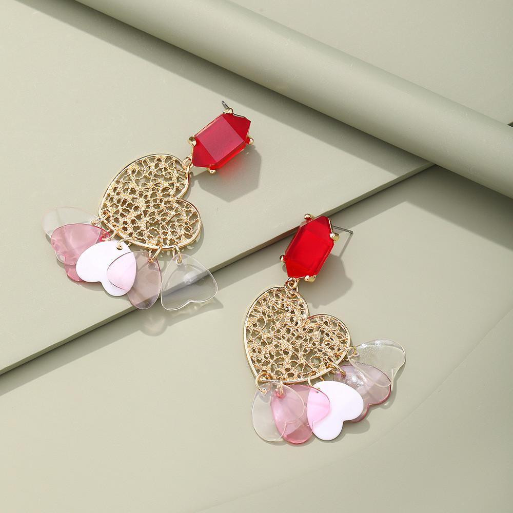 Elegant Alloy Heartshaped Earrings With Multilayer Tassels Women For