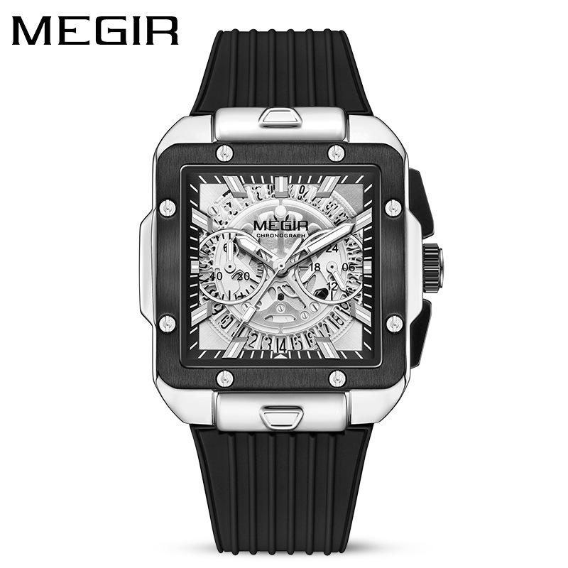 Fashion Square Men S Silicone Strap Multifunctional Sports Watch Quartz Watch 2228 Alloy