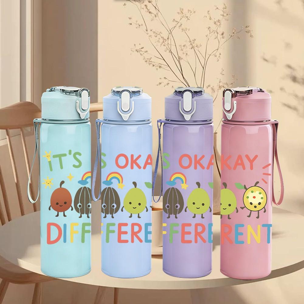 1PC Its Okay To Be Different Dino 750ml Color Plastic Sports Water Bottle Leakproof Flip Straw Lid Suitable for Sports Office Home Use