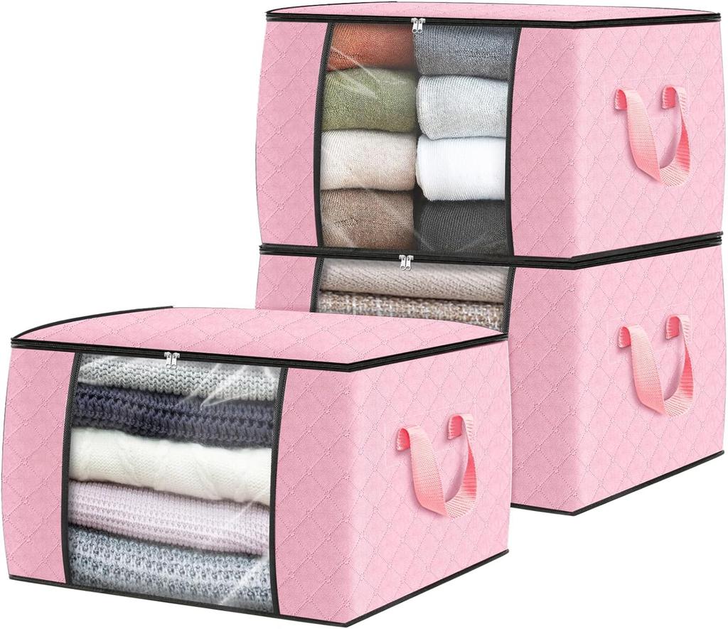 Fab Totes Storage Bags,Clothes Blanket Storage Bins Foldable Closet Organizers with Reinforced Handle for Home Dorm Storage and Organization