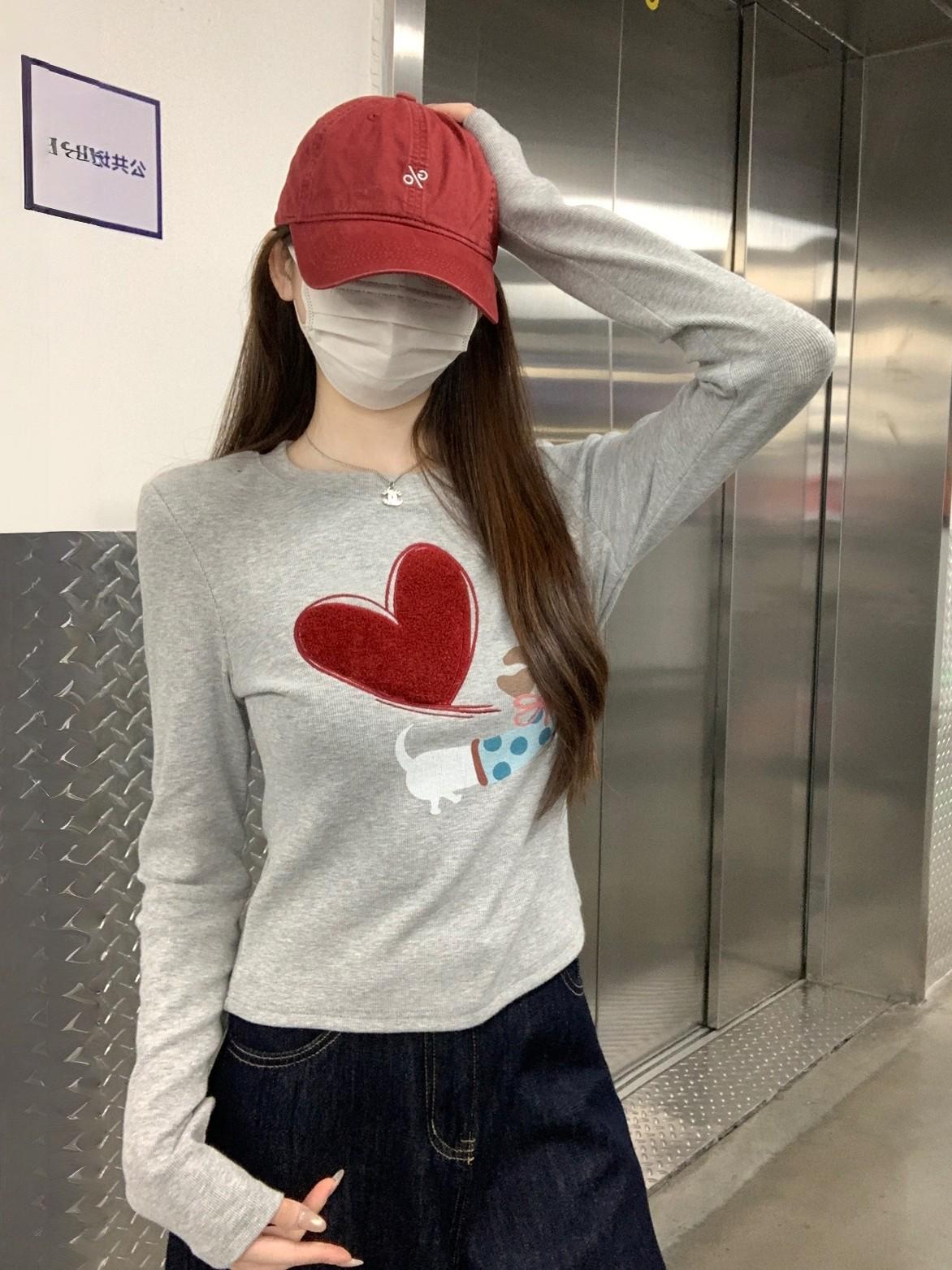 

Korean Style Age-Defying Puppy Print Brushed Long-Sleeve Women s Top for Autumn/Winter Small серый