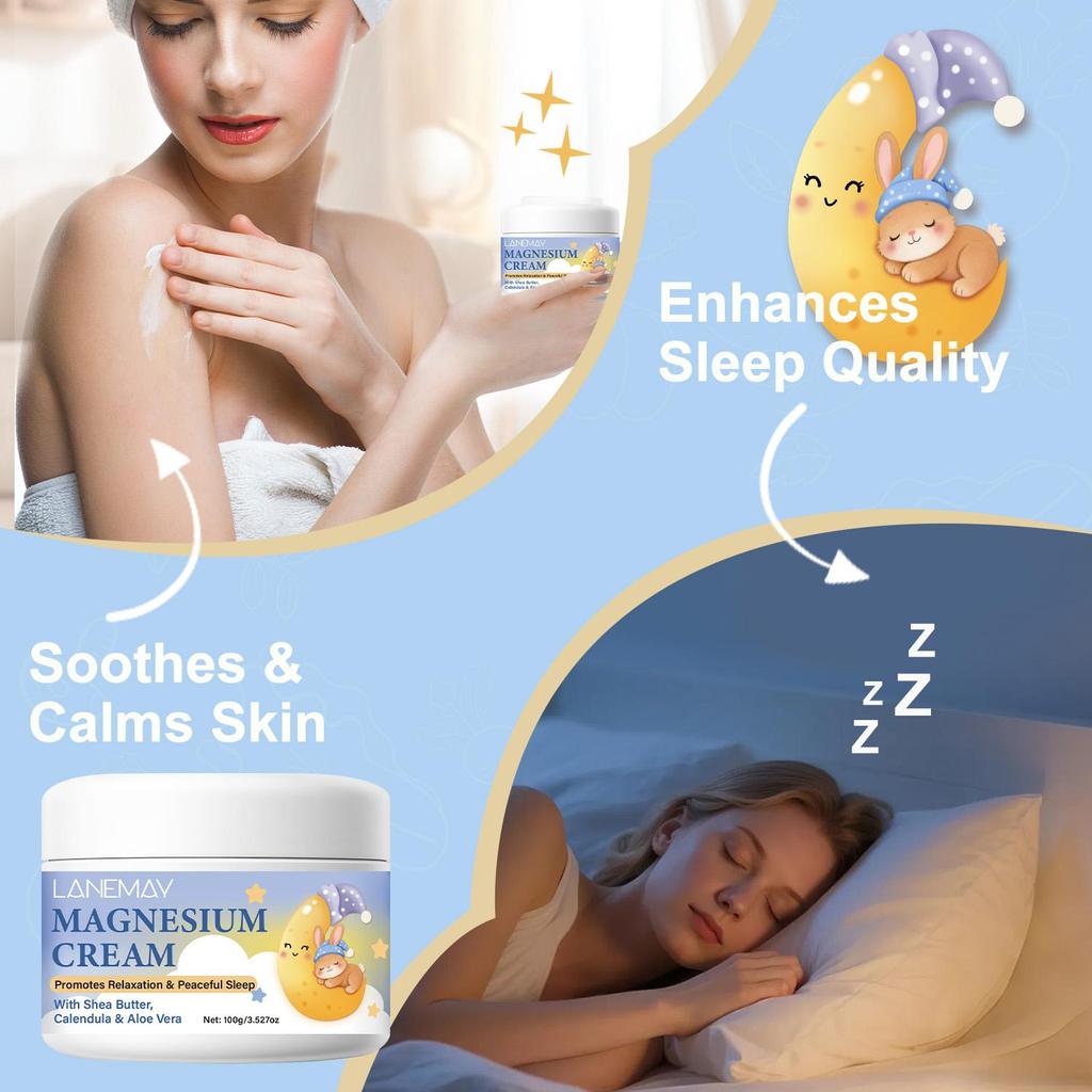Magnesium Cream-Soothes & Clams Skin-Promotes Restful Sleep-Supports Body Relaxation-Suitable For All Skin Types, 100g