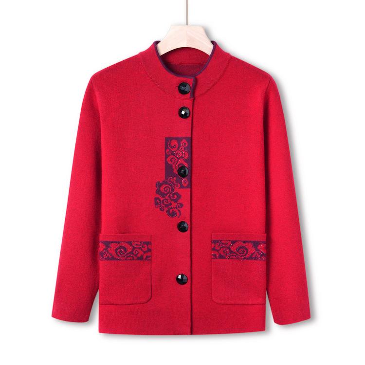 Middle-aged and Elderly Knitted Sweater New Autumn Cardigan Jacket 50 Years Old 60 Mother Sweater Old Lady Clothes