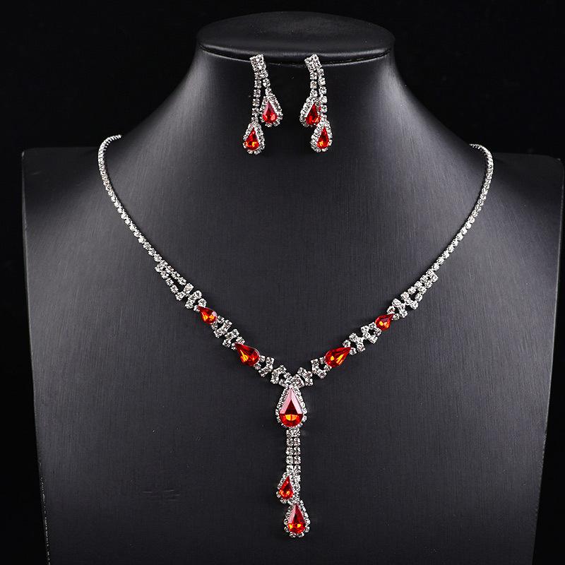Jewelry Set European and American Temperament Purple Crystal Bridal Dress Set Versatile Necklace Earrings Rhinestones