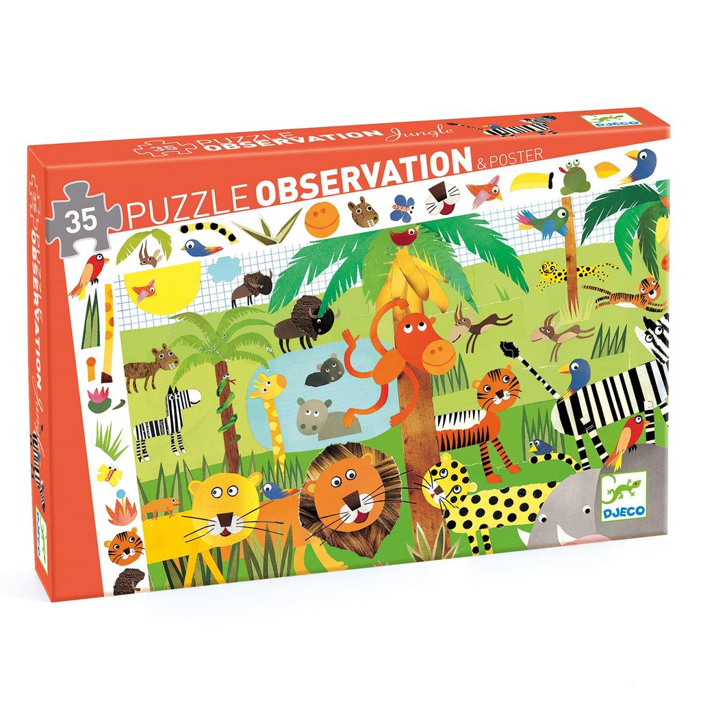 DJECO Jungle Observation Puzzle, 35-Piece Picture Search Jigsaw Puzzle, Montessori Educational Toy for Ages 3, 4, and 5. Perfect for Boys and Girls,