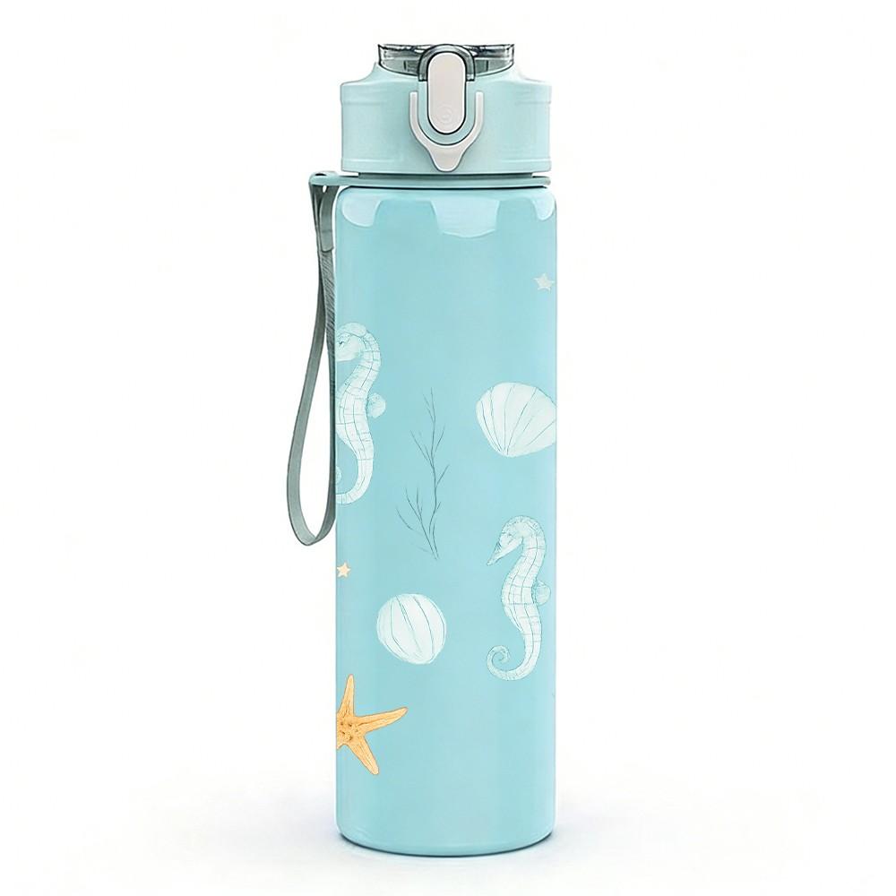 1PC Starfish Ocean Seamless Pattern 750ml Color Plastic Sports Water Bottle Leakproof Flip Straw Lid Suitable for Sports Office Home Use
