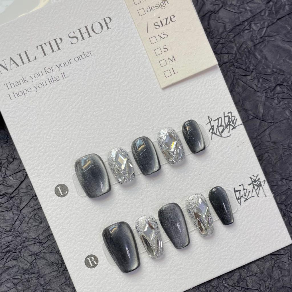 10pcs/set Purely Handmade Wearable Nails Removable Nail Art French Simple False Nails Finished Long and Short Nails