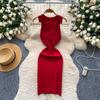Summer Women Casual Sleeveless Polo Collar Knitted Sweater Mini Short Sheath Dresses