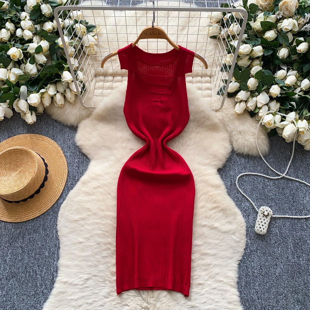 Summer Women Casual Sleeveless Polo Collar Knitted Sweater Mini Short Sheath Dresses