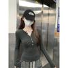 Buttoned half-open collar, regular shoulder, long-sleeve T-shirt for women, 2026 new slim-fit inner top
