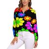 Helle Flower Power Bluse Retro Hippie Blumen Trendige Bedruckte Blusen Damen Langarm Freizeithemden Frühling Übergroße Kleidung