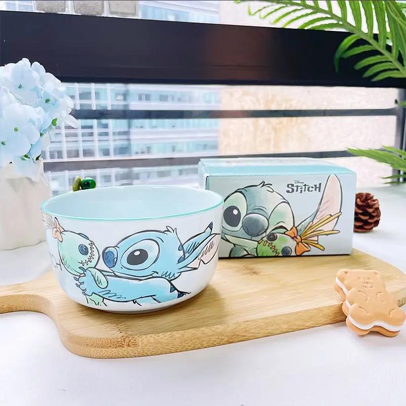 Disney Stitch Tableware Set Household Cartoon Ceramic Rice Bowl Spoon Chopsticks Rice Bowl Cute Children's Gift