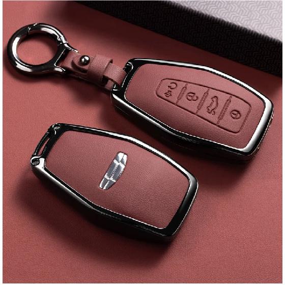 Car Zinc Alloy Leather Key Case Cover Holder Chain For Geely Okavango Coolray Atlas Monjaro Tugella Emgrand GT S Proton X50 X70