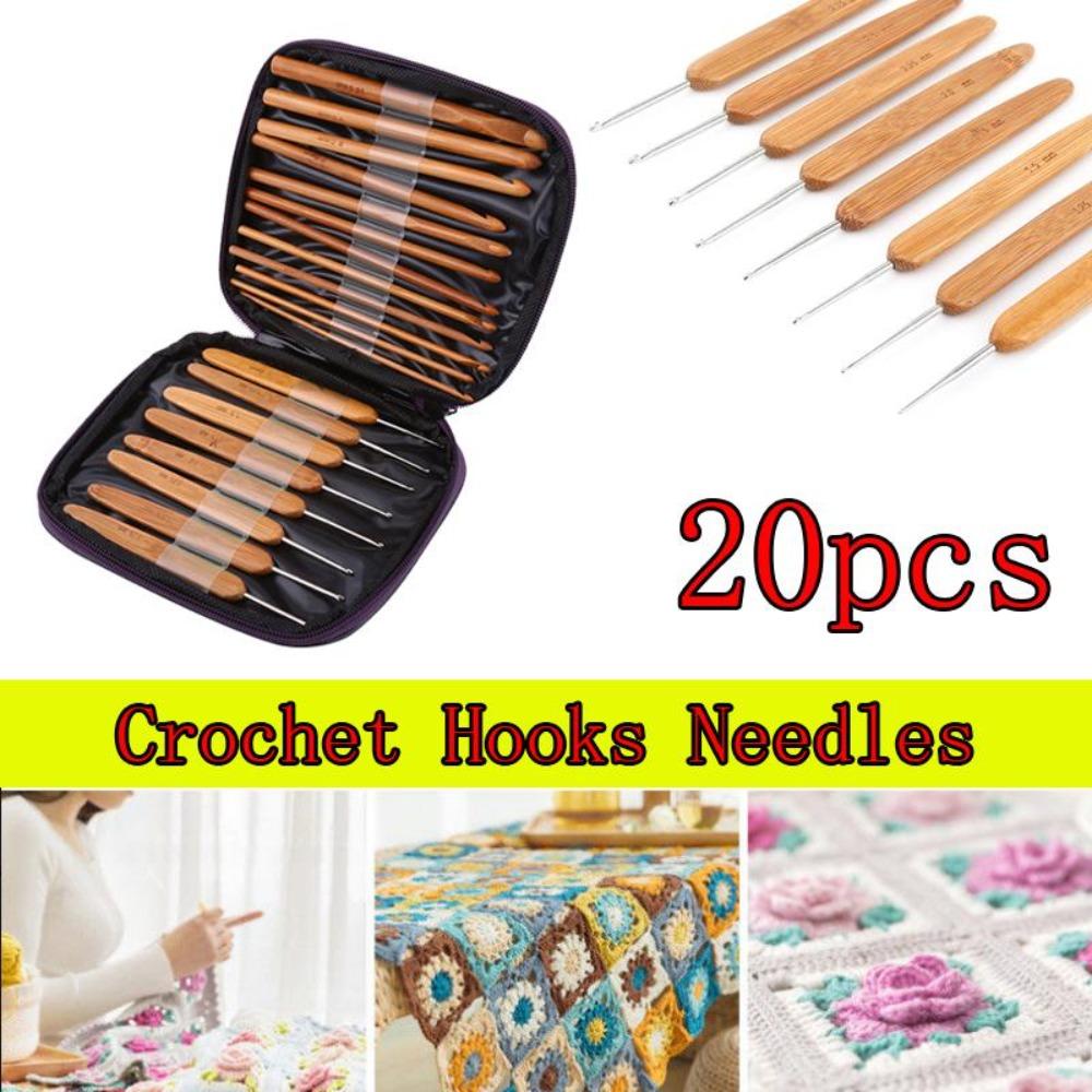 20pcs Carbonized Bamboo Bamboo Crochet Hooks Metal Tips Yarn Craft Tools For Experts
