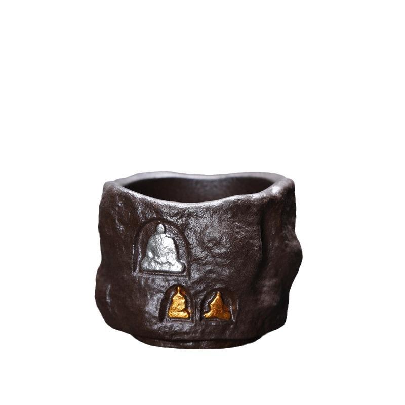 Retro Gilt Rust Dunhuang Ceramics Master Cup Coarse Pottery Ancient Burnt Teacup Drinking Tea Cup Kung Fu Tea Set