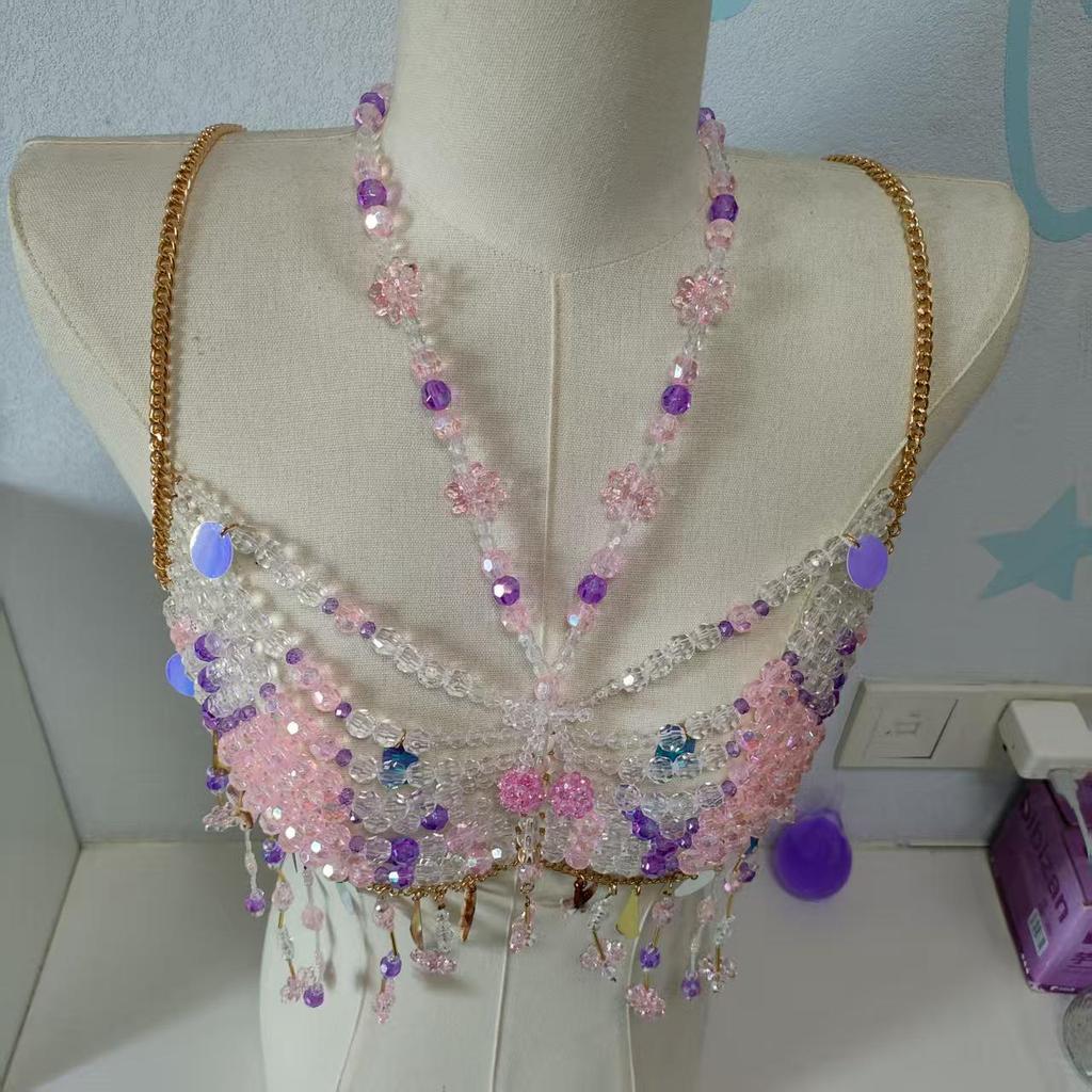 European Handmade Beaded Tassel Body Chain Vest for Women - Beach Party Strappy Chest Chain
