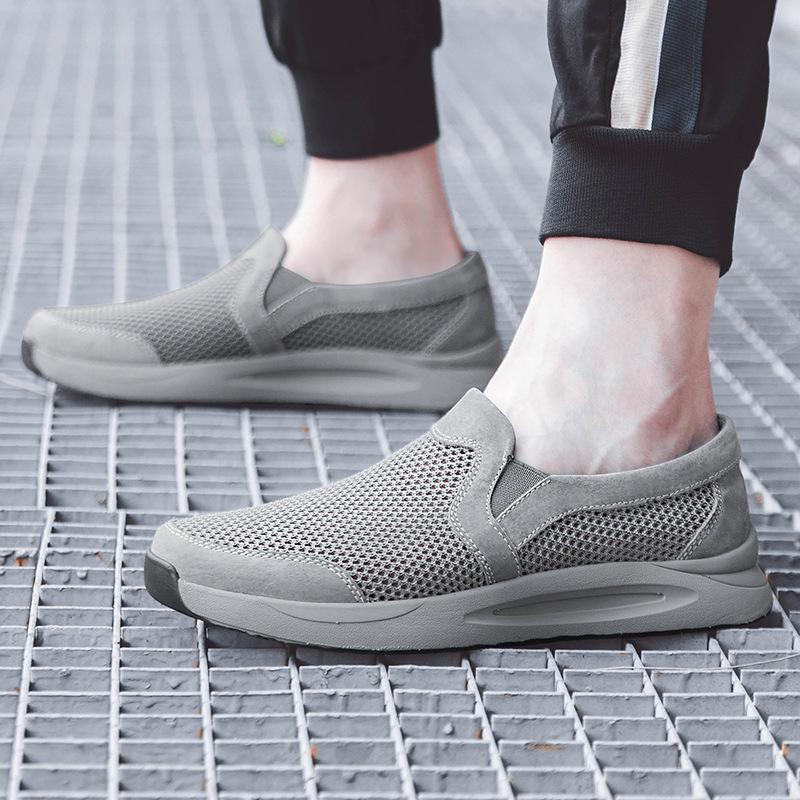 

Summer hollow breathable mesh shoes men s soft sole versatile sports and leisure one-pedal mesh flying woven mesh breathable shoes 45 сірий колір