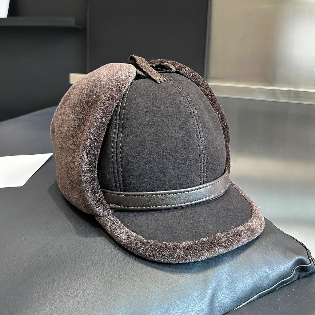 New Winter High Quality Leather Hat Men Fur Lamb Wool Warm Thick Earflaps Bomber Hats Men's Baseball Cap Russian hats