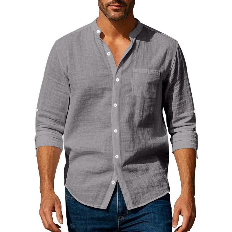 

New Spring And Autumn Long-Sleeve Stand-Collar Breathable Casual Men S New Pocket Shirt 3XL темно-сірий