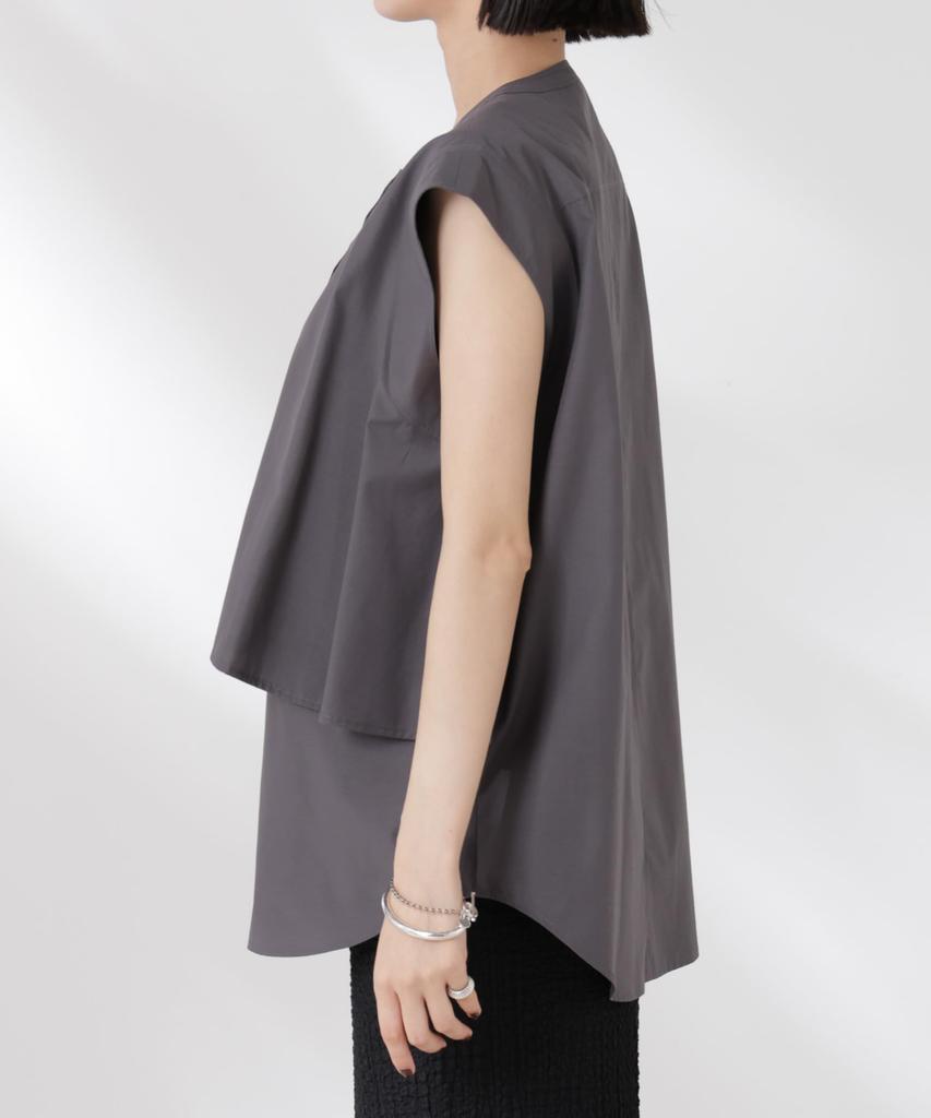 Nano Universe Front Flare Cape Collar Sleeveless F Women's Shirt, 023, Charcoal, 673-5121324